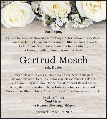 Traueranzeige von Gertrud Mosch von Mitteldeutsche Zeitung Merseburg/Querfurt