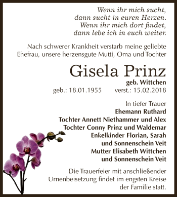 Traueranzeige von Gisela Prinz von Super Sonntag Bernburg