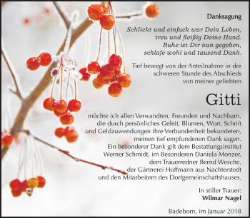 Traueranzeige von Gitti Nagel von Mitteldeutsche Zeitung