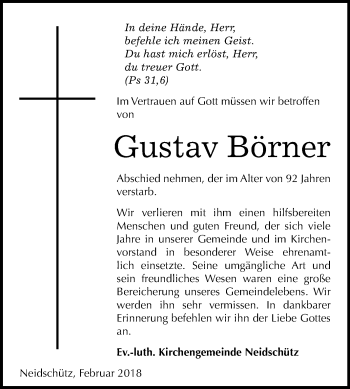 Traueranzeige von Gustav Börner von Mitteldeutsche Zeitung