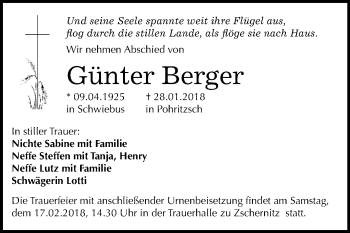 Traueranzeige von Günter Berger von Mitteldeutsche Zeitung Bitterfeld