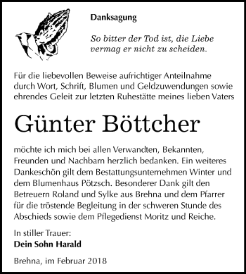 Traueranzeige von Günter Böttcher von Mitteldeutsche Zeitung Bitterfeld