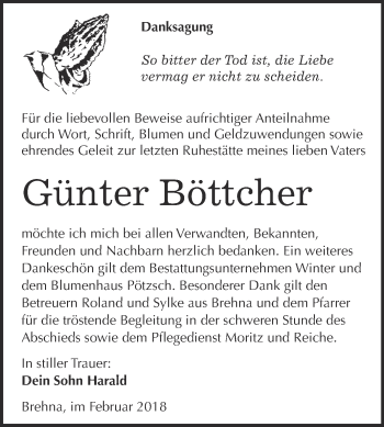 Traueranzeige von Günter Böttcher von WVG - Wochenspiegel Bitterfeld