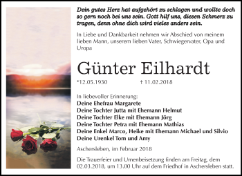 Traueranzeige von Günter Eilhardt von Mitteldeutsche Zeitung Aschersleben