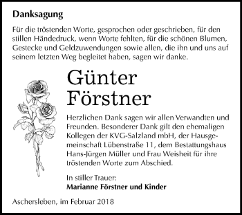 Traueranzeige von Günter Förstner von Mitteldeutsche Zeitung Aschersleben