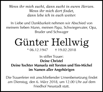 Traueranzeige von Günter Hellwig von Mitteldeutsche Zeitung Halle/Saalkreis
