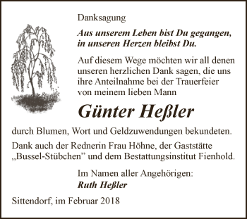 Traueranzeige von Günter Heßler von Super Sonntag SGH Mansf. Land