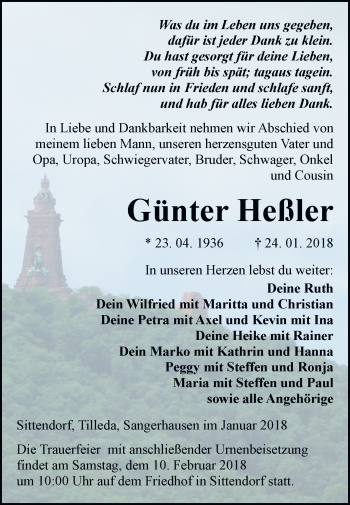 Traueranzeige von Günter Heßler von Mitteldeutsche Zeitung