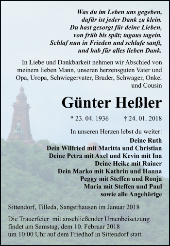 Traueranzeige von Günter Heßler von WVG - Wochenspiegel SGH