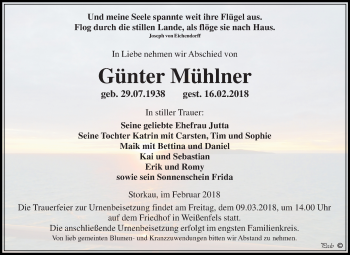 Traueranzeige von Günter Mühlner von Mitteldeutsche Zeitung Weißenfels