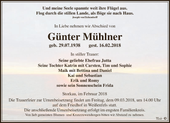 Traueranzeige von Günter Mühlner von WVG - Wochenspiegel NMB / WSF / ZTZ
