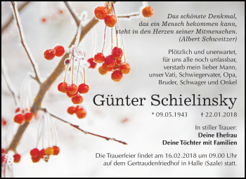 Traueranzeige von Günter Schielinsky von Mitteldeutsche Zeitung Halle/Saalkreis