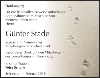 Traueranzeige von Günter Stade von Mitteldeutsche Zeitung Weißenfels