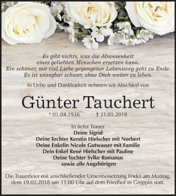 Traueranzeige von Günter Tauchert von Mitteldeutsche Zeitung Bitterfeld