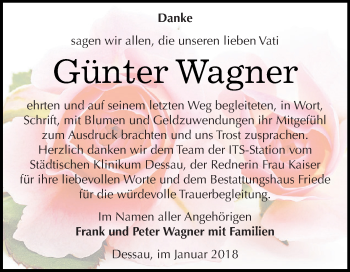 Traueranzeige von Günter Wagner von WVG - Wochenspiegel Dessau / Köthen