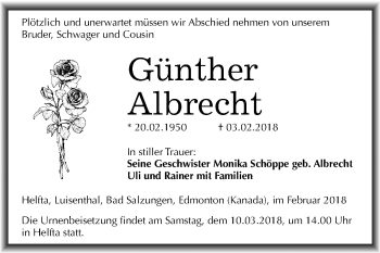 Traueranzeige von Günther Albrecht von Mitteldeutsche Zeitung