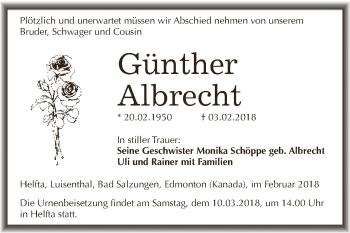 Traueranzeige von Günther Albrecht von Wochenspiegel Mansfelder Land