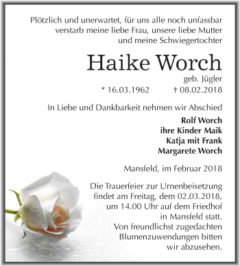 Traueranzeige von Haike Worch von Mitteldeutsche Zeitung