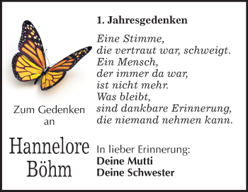 Traueranzeige von Hannelore Böhm von Mitteldeutsche Zeitung
