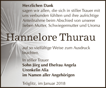 Traueranzeige von Hannelore Thurau von Super Sonntag Zeitz