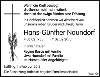 Traueranzeige von Hans-Günther Naundorf von Mitteldeutsche Zeitung Weißenfels