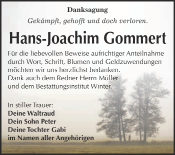 Traueranzeige von Hans-Joachim Gommert von WVG - Wochenspiegel Bitterfeld