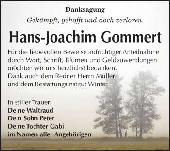 Traueranzeige von Hans-Joachim Gommert von Mitteldeutsche Zeitung Bitterfeld