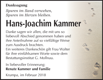 Traueranzeige von Hans-Joachim Kammer von Mitteldeutsche Zeitung Merseburg/Querfurt