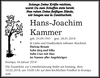 Traueranzeige von Hans-Joachim Kammer von Mitteldeutsche Zeitung Merseburg/Querfurt