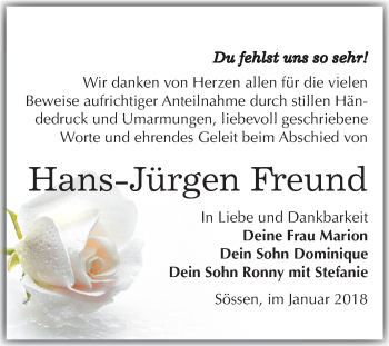 Traueranzeige von Hans-Jürgen  Freund von Super Sonntag Merseburg