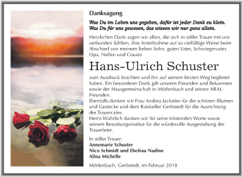 Traueranzeige von Hans-Ulrich Schuster von Mitteldeutsche Zeitung