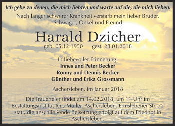Traueranzeige von Harald Dzicher von Super Sonntag Aschersleben