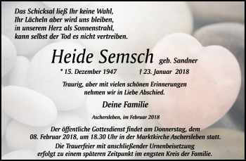 Traueranzeige von Heide Semsch von WVG - Wochenspiegel Quedlinburg