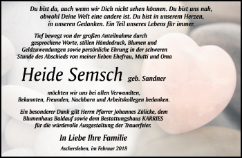 Traueranzeige von Heide Semsch von WVG - Wochenspiegel Quedlinburg