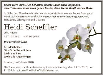 Traueranzeige von Heidi Scheffler von Wochenspiegel Mansfelder Land