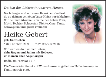 Traueranzeige von Heike Gebert von Mitteldeutsche Zeitung Sangerhausen