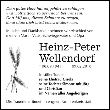 Traueranzeige von Heinz-Peter Wellendorf von Mitteldeutsche Zeitung