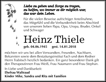 Traueranzeige von Heinz Thiele von Mitteldeutsche Zeitung Merseburg/Querfurt