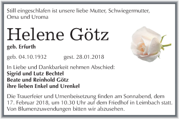 Traueranzeige von Helene Götz von Mitteldeutsche Zeitung