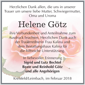 Traueranzeige von Helene Götz von Mitteldeutsche Zeitung