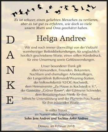 Traueranzeige von Helga Andree von Mitteldeutsche Zeitung