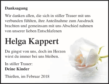 Traueranzeige von Helga Kappert von Super Sonntag Wittenberg