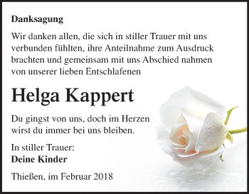 Traueranzeige von Helga Kappert von Mitteldeutsche Zeitung