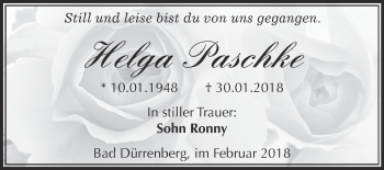 Traueranzeige von Helga Paschke von Super Sonntag Merseburg