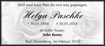 Traueranzeige von Helga Paschke von Mitteldeutsche Zeitung Merseburg/Querfurt