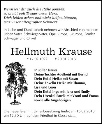 Traueranzeige von Hellmuth Krause von Mitteldeutsche Zeitung Bitterfeld