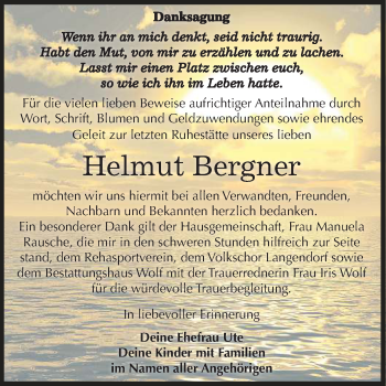 Traueranzeige von Helmut Bergner von Mitteldeutsche Zeitung Weißenfels