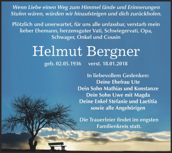 Traueranzeige von Helmut Bergner von WVG - Wochenspiegel NMB / WSF / ZTZ