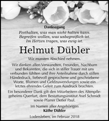 Traueranzeige von Helmut Dübler von Mitteldeutsche Zeitung