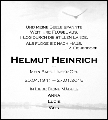 Traueranzeige von Helmut Heinrich von Mitteldeutsche Zeitung Bitterfeld